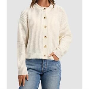 Cozy Earth Arden Cardigan L Bone Wool Cashmere Chunky Knit NWT Quiet Luxury